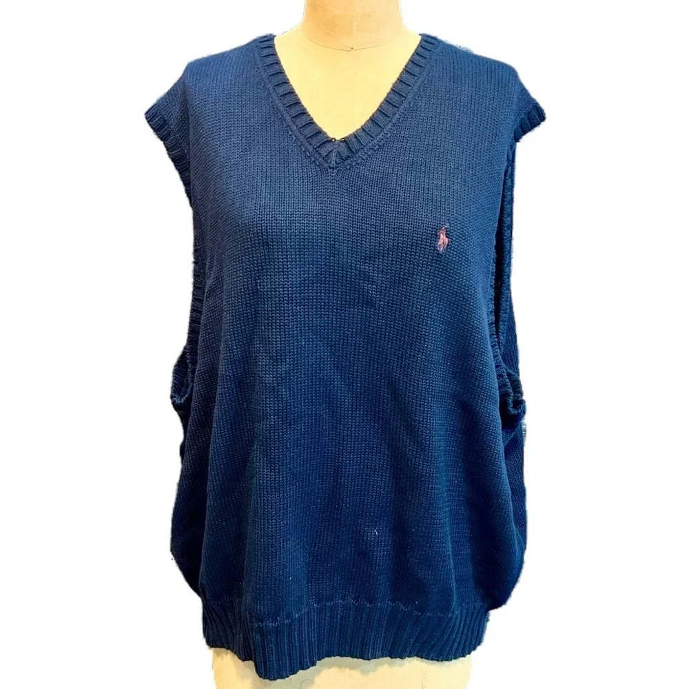 VINTAGE Polo Ralph Lauren knit‎ sleeveless sweater vest v neck 100% cotton 90s